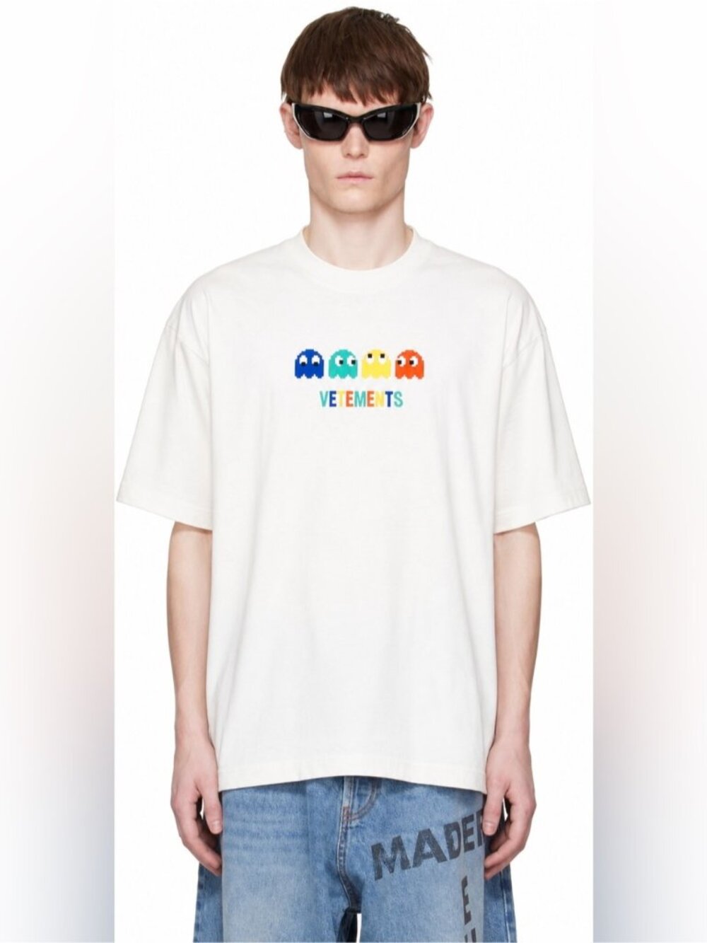 RARE Vetements Pac-Man Oversized Embroidered Cotton White crew T-Shirt Men’s Lg